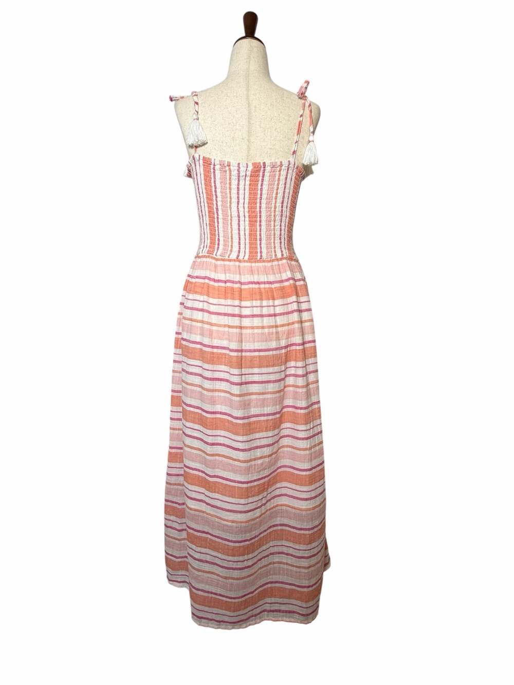 Roller Rabbit Kirsten Dress East Hampton Stripe Pink Cotton Smocked Midi Large - Picture 4 of 16